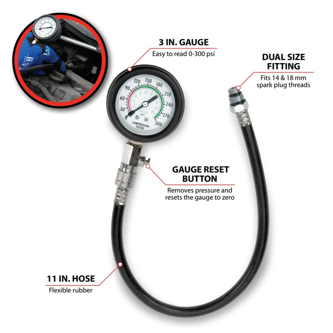 W80579 – PERFORM TOOL Compression Tester, 0 To 300 PSI Pressure Range 11 Inch Rubber Hose Length - view 3